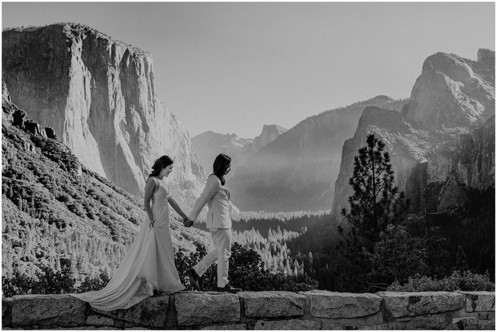 Couple poses for elopement photographer in Yosemite 