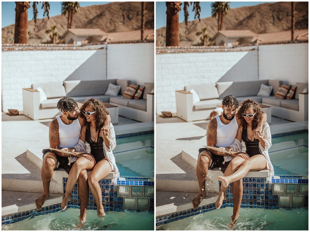 poolside palm springs couples photo shoot