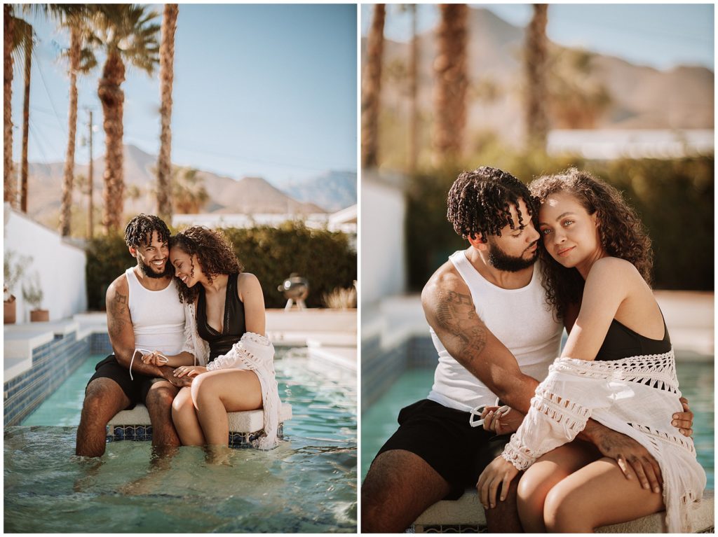couple poses for palm springs elopement photo shoot