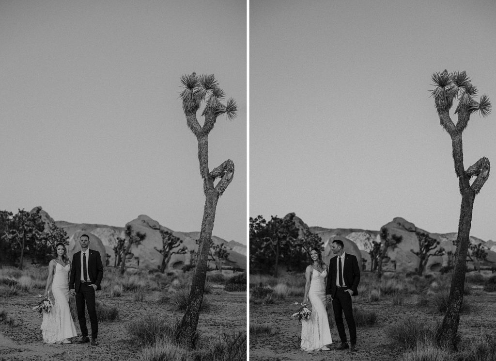joshua tree wedding couple poses for elopement photographer